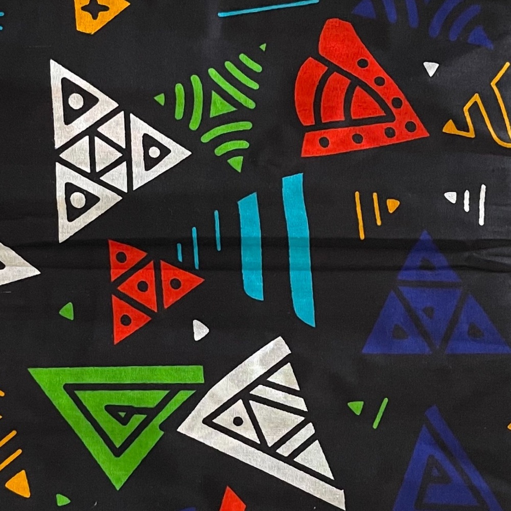 Black Multicolor Tribal Print Geometric Design Abstract Cotton Fabric